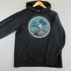 Vans Hoodie Mens M Black Skeleton Palm Tree Graphic Pullover Skate Surf